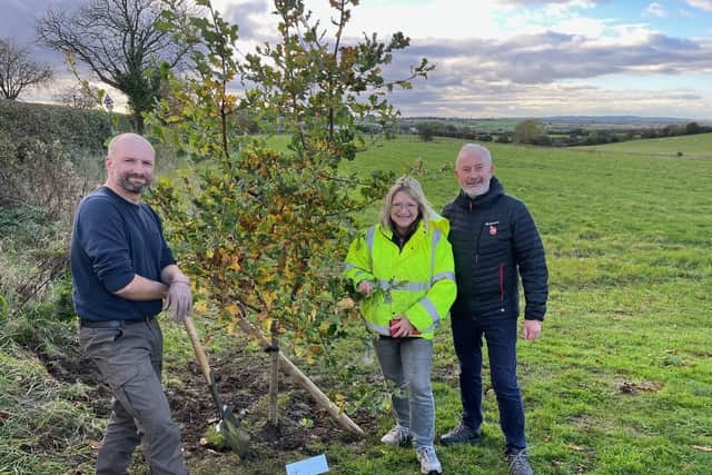 James Jesson plants a tree grown from an acorn near the Arnhem battlefield at the Friends of the Tenth memorial at Burrough-on-the-Hill
