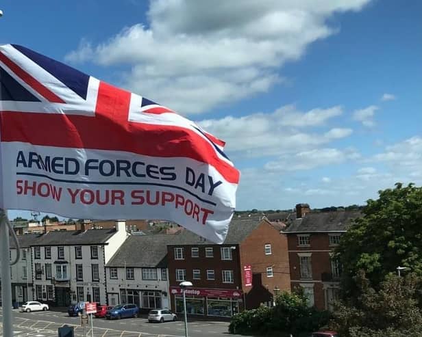 The Armed Forces Day flag flies outside Melton Borough Council's offices on Parkside
