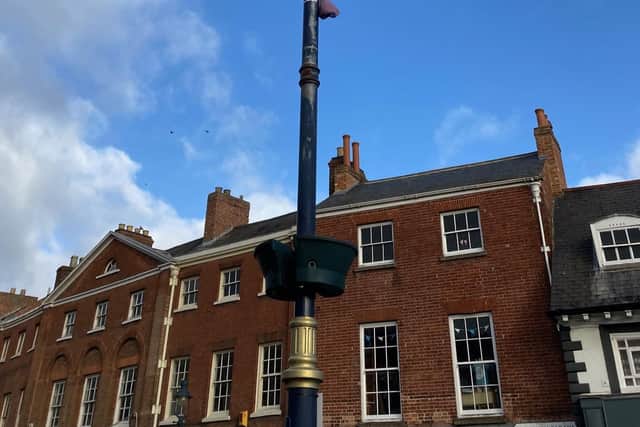 One of the ageing CCTV cameras, in Melton's Market Place, which will soon be replaced with a HD monitor
