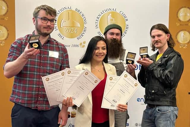 Some of the Round Corner Brewing show off their awards at the International Brewing & Cider Awards 2024