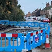 The roadworks on Saxby Road last week after the first water pipe burst
