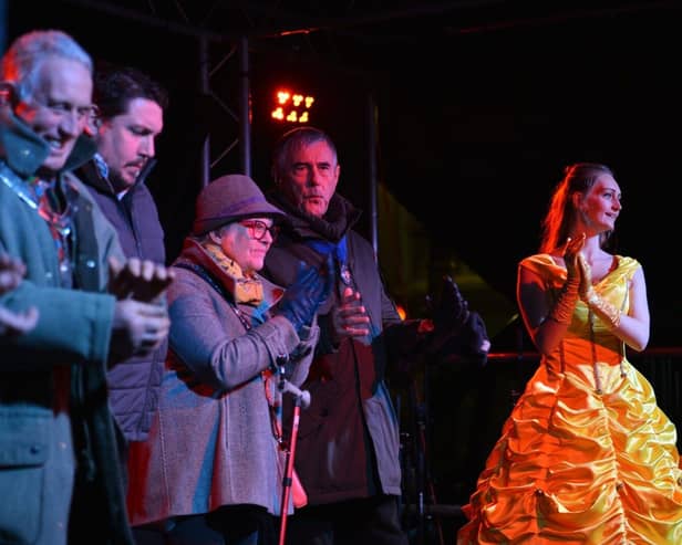Mayor of Melton, Councillor Alan Hewson, turns on the Christmas lights on Friday, with guests including panto star Shannon
