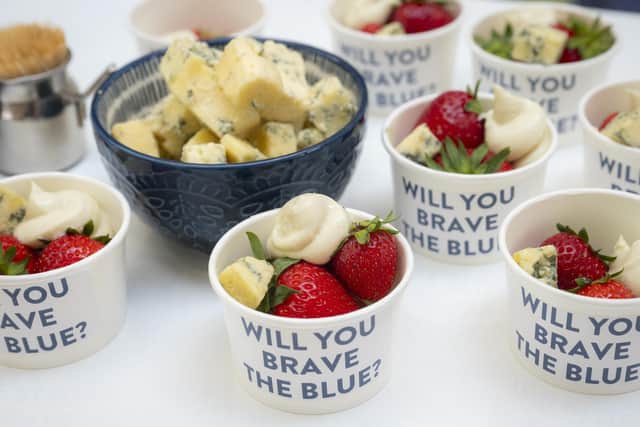 Blue cheese and strawberries at Wimbledon tasted tested by members of the public as part of a campaign by Clawson Farms