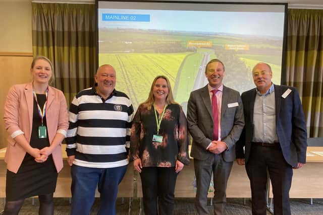 Councillor Ozzy O'Shea, second right, with representatives of Leicestershire County Council and contractors Galliford Try