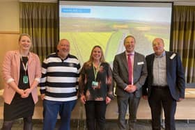 Councillor Ozzy O'Shea, second right, with representatives of Leicestershire County Council and contractors Galliford Try