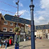 A signpost in Melton Mowbray town centre