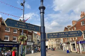 A signpost in Melton Mowbray town centre