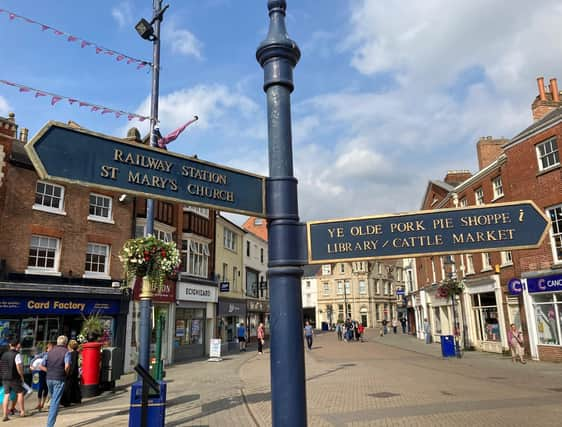 A signpost in Melton Mowbray town centre