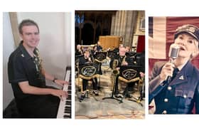 Three of the performers at October's community concert to be staged by The Spotlight Theatre Group, from left: Thomas Corden, Belvoir Big Band and Lady Lindy