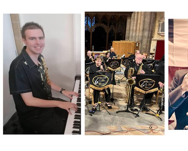 Three of the performers at October's community concert to be staged by The Spotlight Theatre Group, from left: Thomas Corden, Belvoir Big Band and Lady Lindy
