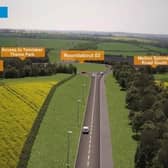 A computer graphic of what a stretch of the North and East Melton Mowbray Distributor Road will look like close to the entrance to Twin Lakes theme park