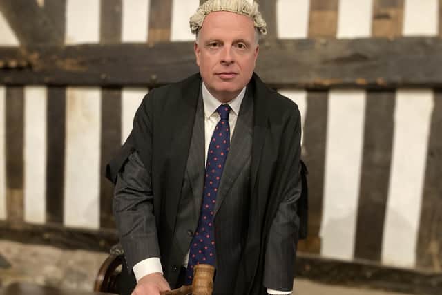 Ben Jackson, a Radio Leicester presenter playing the role of the judge at Friday's 'retrial' of the Peppermint Billy murder case