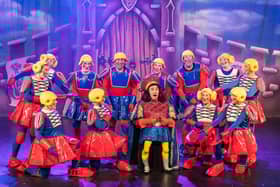 Lord Farquaad with the Duloc Dolls in a scene from Shrek: The Musical at Melton Theatre