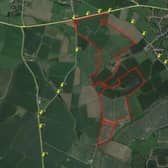 The site, outlined in red, which had been earmarked for a planned solar farm on fields at Easthorpe