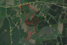 The site, outlined in red, which had been earmarked for a planned solar farm on fields at Easthorpe