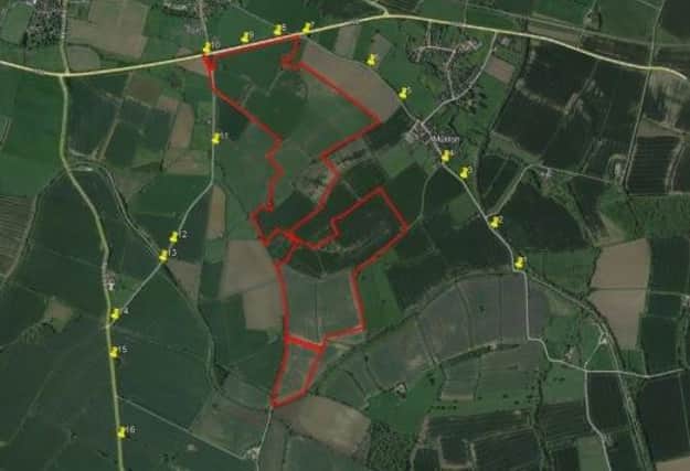 The site, outlined in red, which had been earmarked for a planned solar farm on fields at Easthorpe