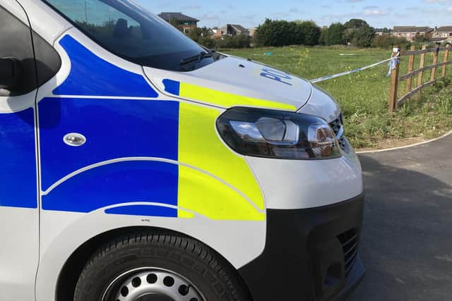 A police car at the glider crash site in Melton yesterday
