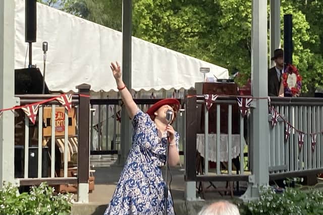 Vintage singer Lily Lovejoy belts out a wartime tune at 40s Weekend Melton Mowbray