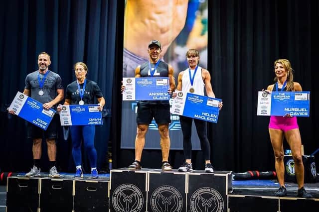 Dawn Jones, second from left, pictured after her second-place finish in the crossfit event