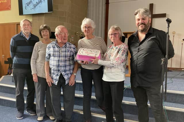 Singalong on Sunday founders Barry & Janet Gilchrist and Sue Jenkins, with Anne Todd and John Hall who still attend and were there at the first one in 2010, plus Baptist Minister, Rev Sam Dunn