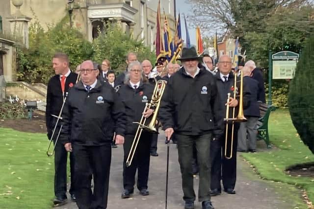 Clive Baker with colleagues in The Melton Band as they led the 2021 Remembrance Sunday parade through the town