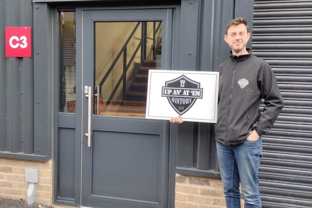 UP AN’ AT ‘EM! HISTORY’S owner and director, Jed Jaggard outside the firm’s new premises at Rotherhill Business Park, Melton