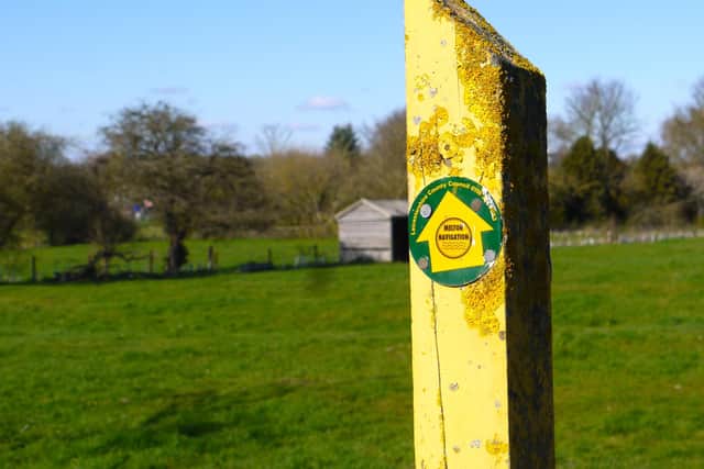 One of the new MeltonNavigation stickers on a waymarker post at Frisby