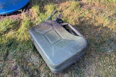 The petrol can used to cause damage at the allotments off Doctors Lane, Melton