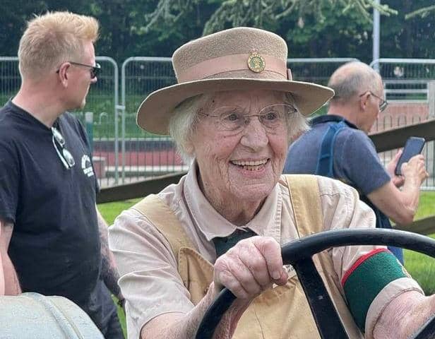 Annie Duplok (101) recreates her wartime Land Army duties at the Melton 1940s event
