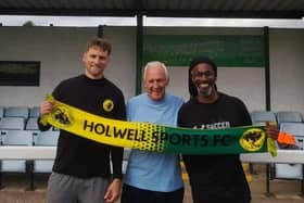 Holwell Sports bosses Liam Wild and Miguel DeSouza, who have resigned, pictured with chairman Graham Lewin when they joined the club in the summer of 2025