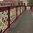 The refurbished footbridge at Melton Mowbray railway station