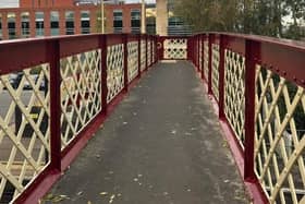 The refurbished footbridge at Melton Mowbray railway station