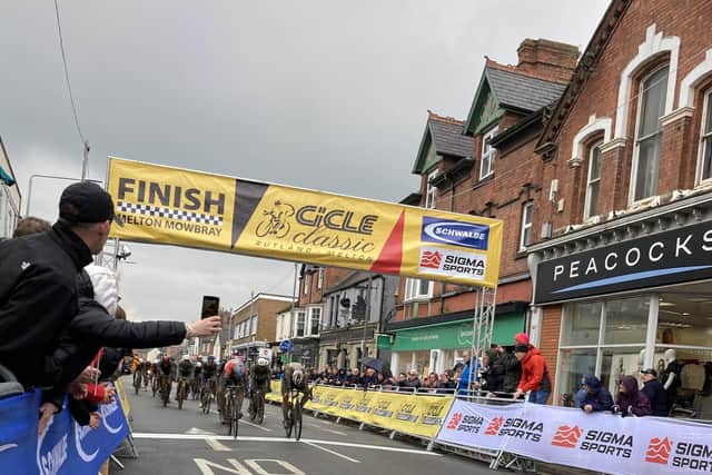 Luke Lamperti edges out Tijl De Decker in a thrilling sprint to the line in today's Rutland-Melton CiCLE Classic in Sherrard Street, Melton Mowbray