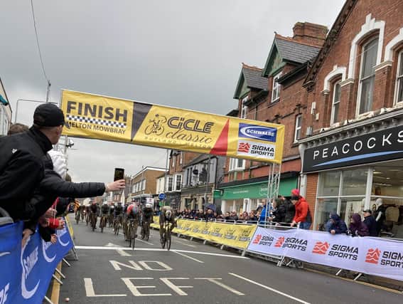 Luke Lamperti edges out Tijl De Decker in a thrilling sprint to the line in today's Rutland-Melton CiCLE Classic in Sherrard Street, Melton Mowbray