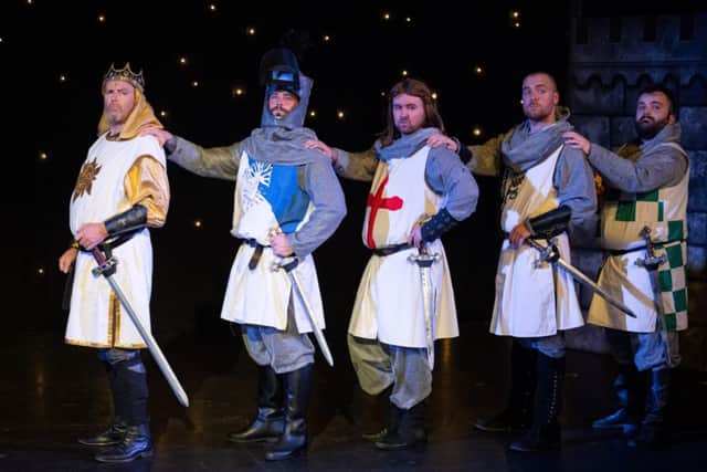 King Arthur (Paul Mills) and his band of knights in the Melton Musical Theatre Company production of Spamalot at Melton Theatre PHOTO: Gina Mees