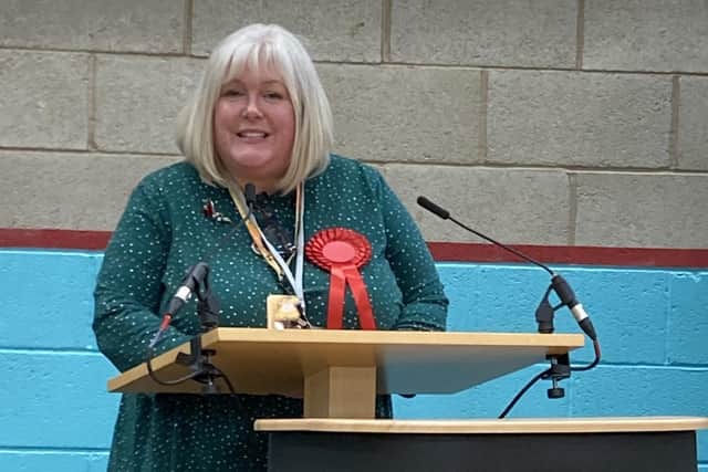Sarah Cox, one of five new Labour councillors makes her acceptance speech this afternoon after being elected in Melton Dorian ward