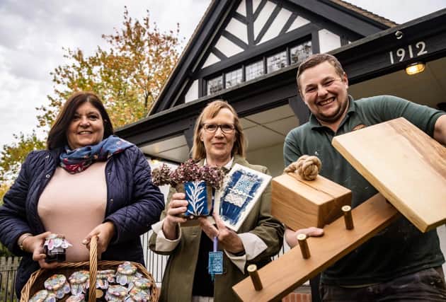 Winter fair organiser Lorna Pearson (centre) with two of the makers who will sell their products, Caroline Walker and James Troop, outside Ashby Folville Village Hall.