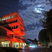 Leicestershire County Council's Glenfield HQ lit up red last year for Remembrance and the Poppy Appeal