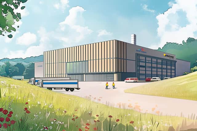 An artist's impression of Saint-Gobain UK's planned new multi-million pound low-carbon stone wool insulation factory at the former Holwell Foundry Works, at Asfordby Hill