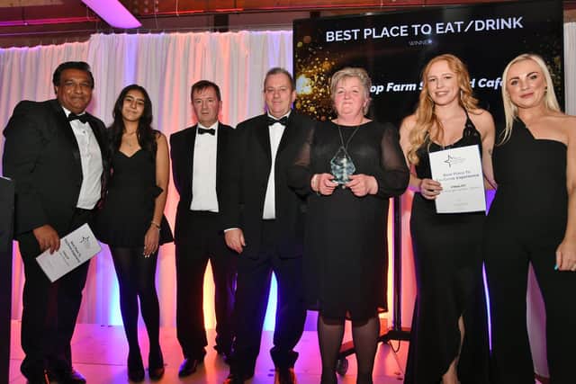  Melton Times Best of Melton Awards 2022.  
 Best Place To Eat and Drink sponsor Stephen Hallam with the winners Hilltop Farm Shop and Cafe joined by finalists Soi Indian Restaurant and The Grange Garden Centre