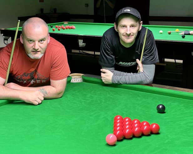 Jackson’s snooker competition winner Brian Slater, left, with runner up James Hart