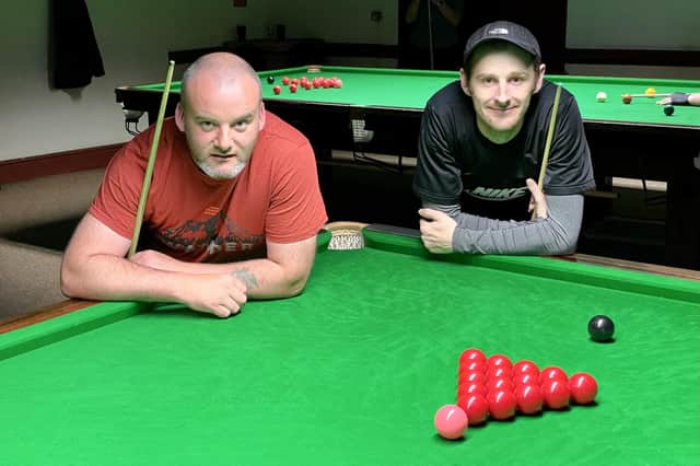 Jackson’s snooker competition winner Brian Slater, left, with runner up James Hart