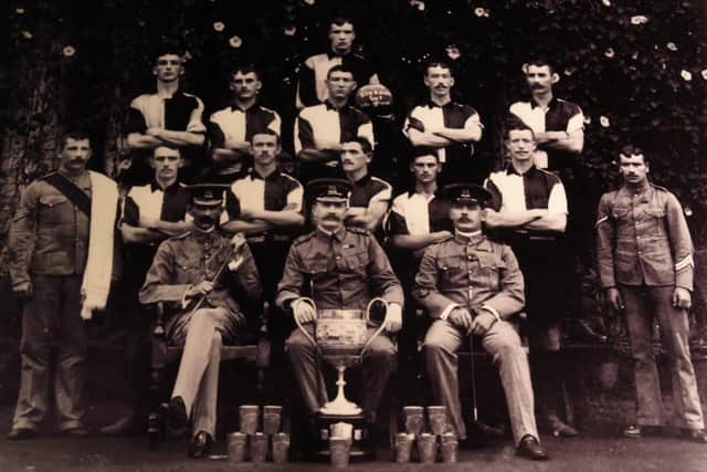 Harry White (third from left on middle row) pictured with team mates in the Army football team shortly before the Great War started