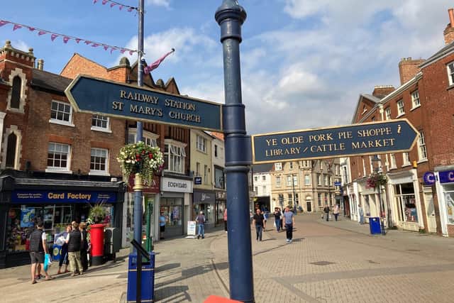 A sign in the town centre in Melton Mowbray