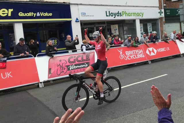 Abi Smith celebrates winning the 2021 Women's CiCLE Classic in Melton.
