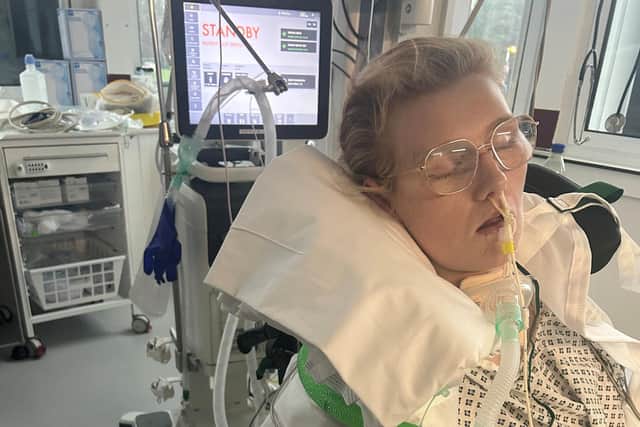 Libby Jacobs pictured in hospital following the road collision