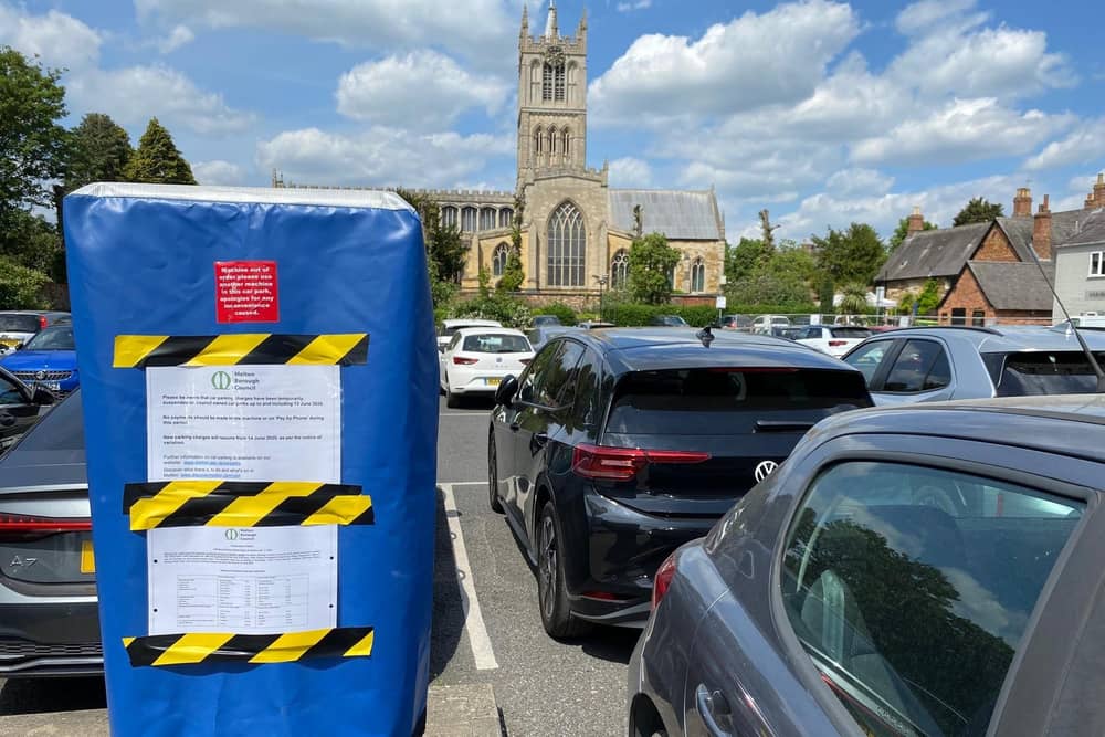 One of the covered up parking machines in the Melton Borough Council car park off Burton Street