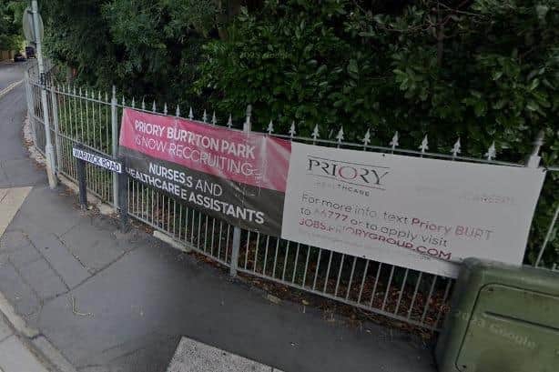 A sign advertising for staff outside the Priory Burton Park Hospital, which has now closed PHOTO: Google StreetView