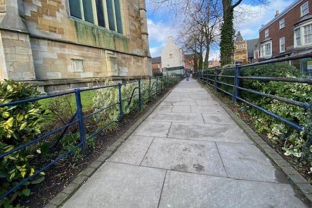 The levelled off paving stones on Burton Street