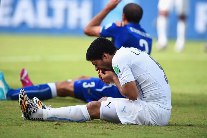 During the group stages of the 2014 World Cup, Luis Suarez bit Italy's Giorgio Chiellini. The striker, who previously bit Branislav Ivanovic during a Premier League game in April 2013, was suspended from all football-related activity for four months.